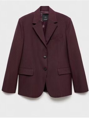 Mango Pinstripe Tailored Blazer - Maroon/Burgundy